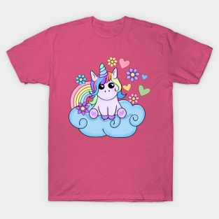 Rainbow and Hearts Unicorn Art T-Shirt